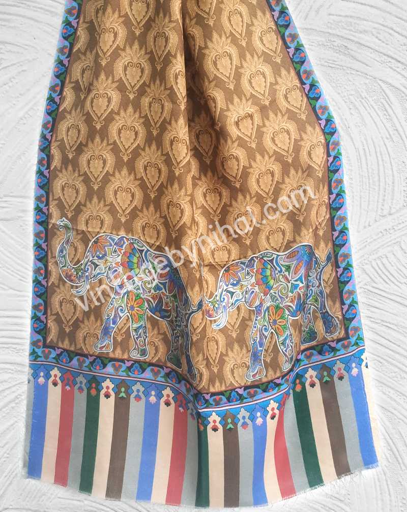 Water Pashmina Elephant Print Shawl 1P